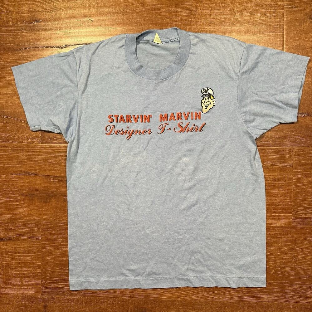Vintage 80s Screen Stars Starvin Marvin T Shirt Mens M Blue Single Designer VTG